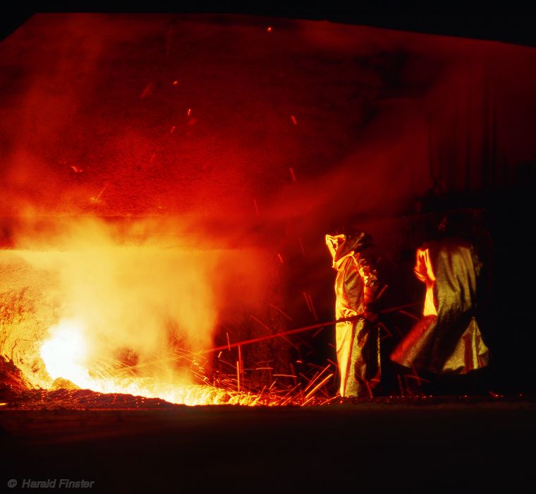 workers tapping the blast furnace